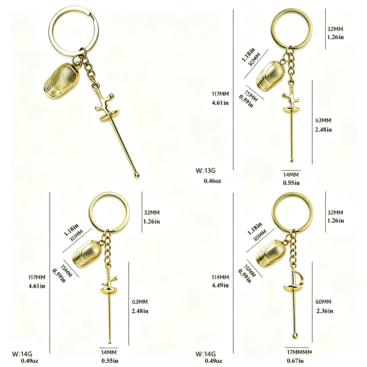 LEONARK Fencing Keychain Souvenir Present for Fencing Sport Fans Gifts for Fencer (Gold)