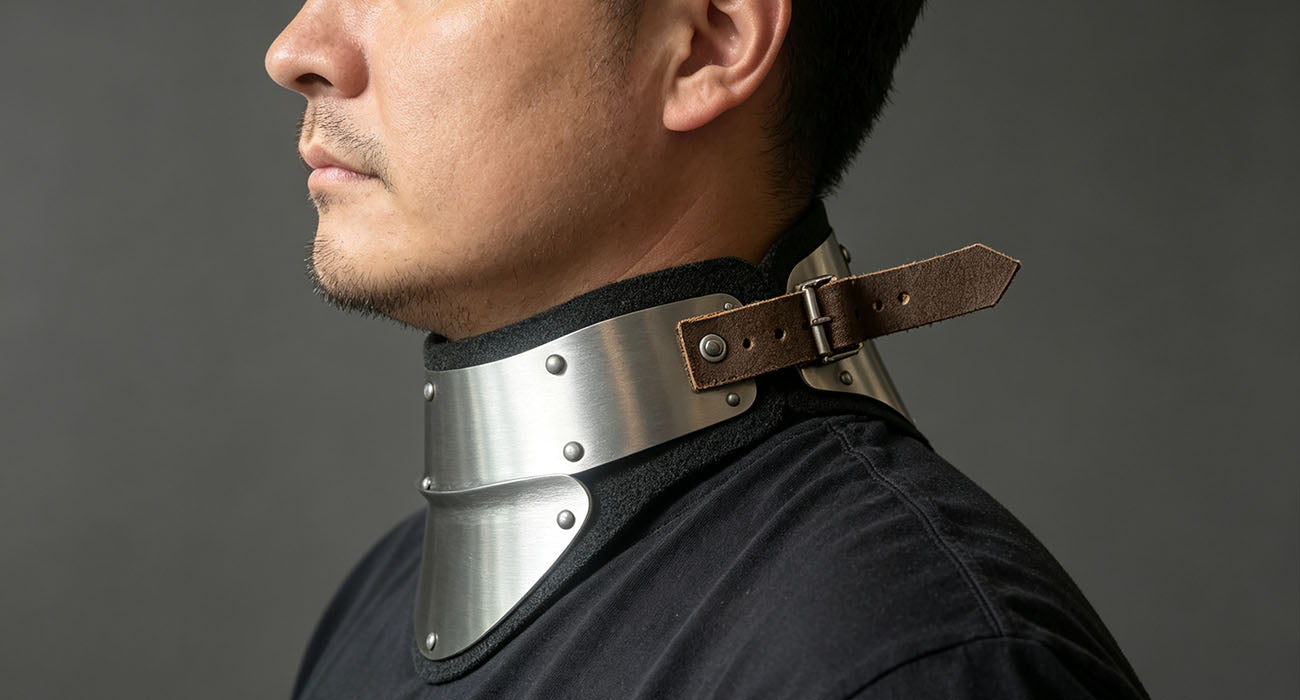 LEONARK 1.2mm Stainless Steel Gorget Neck Guard, Hand Forged Historical Medieval Neck Armor with Adjustable Leather Strap, Felt Lining Front & Back Protection, for Hema Sword Fighting Combat Training